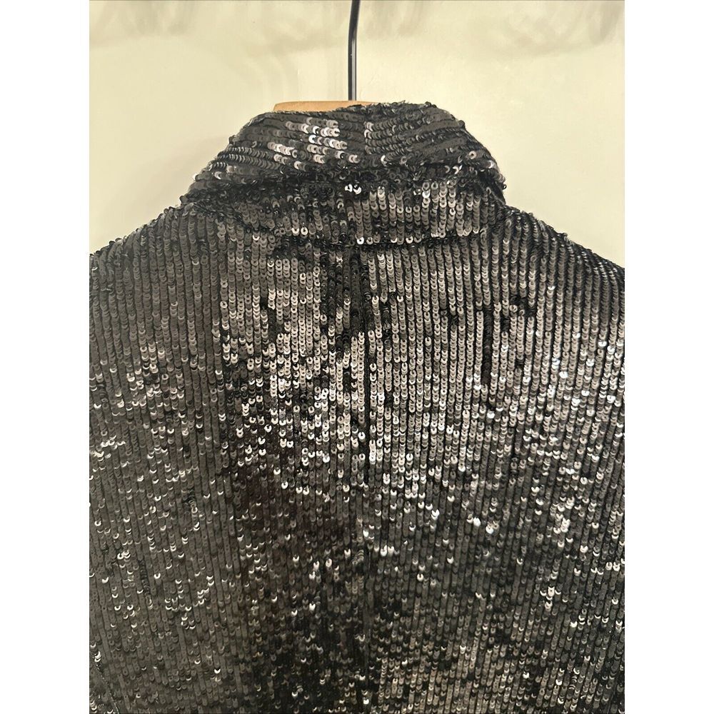 EXPRESS Black Sequin Open Face Boyfriend Tuxedo Blazer Size Small Party Shine - Picture 11 of 14